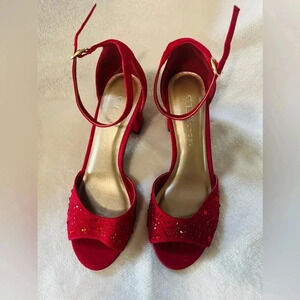 Red peep toe  block heel NEW